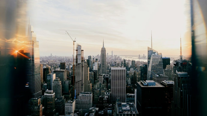New york city skyline at sunset with empire state building.